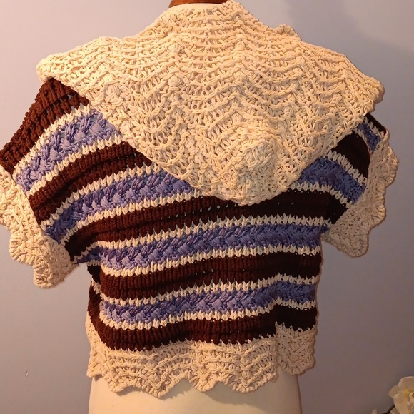 Zara crochet striped hooded cropped sweater - Picture 3 of 4